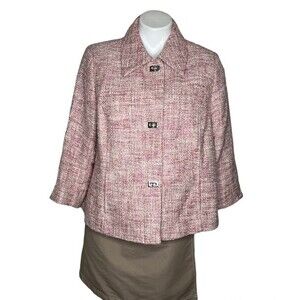 TANJAY Pink Tweed Jacket Blazer Silver Metal Closure Pockets Retro Size 12 P